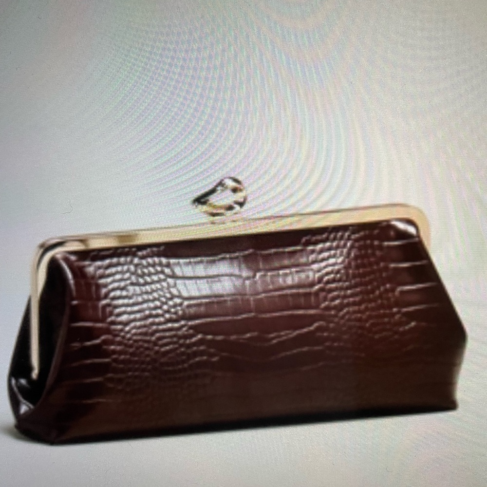 ❤️ ANTHROPOLOGIE CLAIRE CROC VEGAN-Leather TURNLOCK CLUTCH BAG PURSE